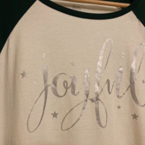 State of Mine Joyful Raglan Shirt 2XL White Green Sleeves Polyester Rayon Blend - Picture 2 of 3